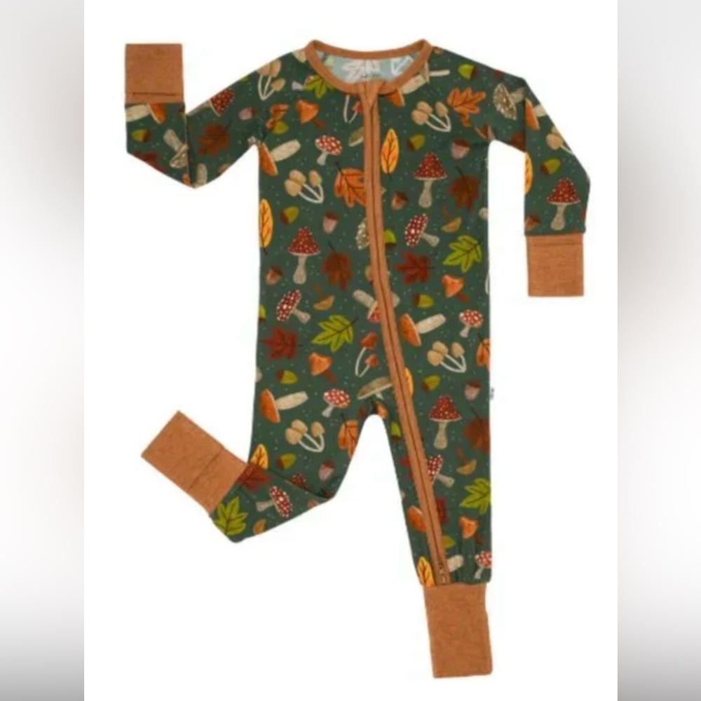 NWT Little Sleepies Woodlawn Forest Mushroom Footie, dark green 6-12 mos.